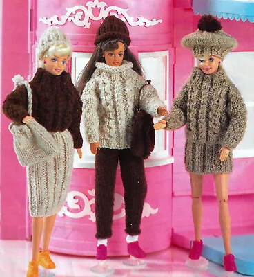 £1.99 • Buy KNITTING PATTERN Teenage Dolls Barbie Sindy Outfit Jumper Skirt Coat Bag DK 11 