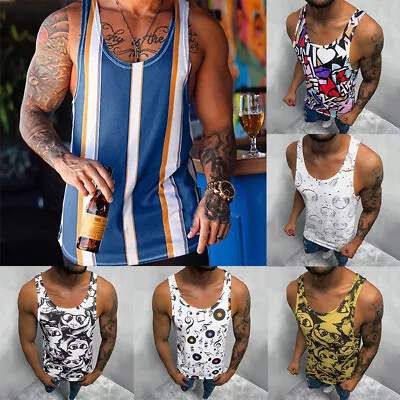 £5.99 • Buy Mens Tank Top Bodybuilding Gym Vest Sleeveless Beach Hawaiian Holiday Man Tank
