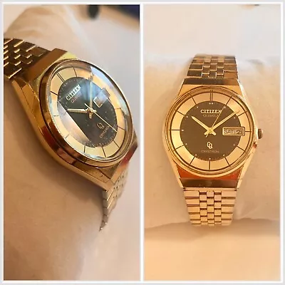 $150 • Buy Men’s Vintage Gold Tone Citizen Crystron Watch 4-280857KT Faceted Crystal
