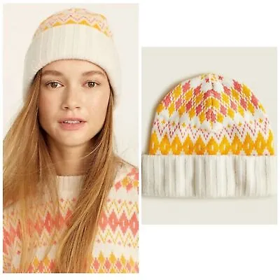 J.CREW 100% Cashmere Fairisle Colorful Winter Beanie Hat • $35