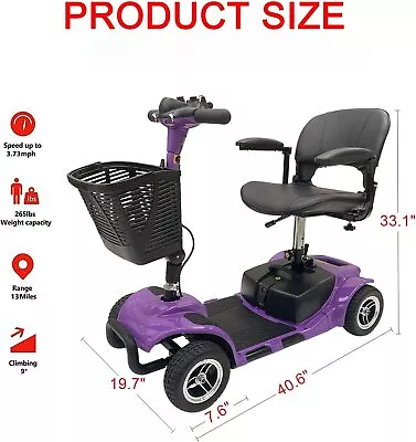 4 Wheel Mobility  Adult Senior Scooter Battery Powered 265 Lbs Weight Capacity • $599