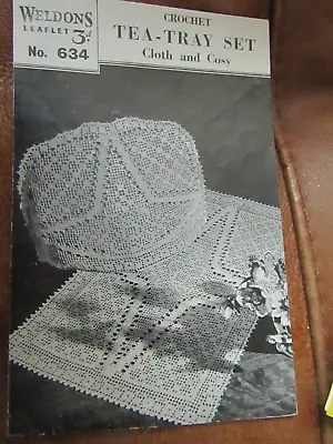 £3.99 • Buy Vintage Weldons No 634 Filet Crochet Tea-Tray Set Cloth & Cosy Crochet Pattern