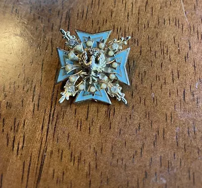 Vintage Coro Enamel Maltese Cross Crowned Eagle Brooch • $10