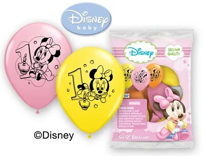 6 Pc 12  Disney Minnie Mouse 1st Birthday Party Latex Balloons Happy Birthday • $3.99