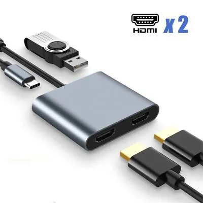 $22.54 • Buy USB 3.0 4K 60Hz Screen Expansion USB C Hub Docking Station Type-C To Dual HDMI