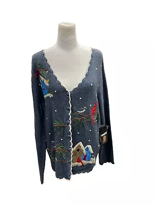 NWT DESIGNERS STUDIO ORIGINALS Cardigan Sweater Ebellisshed Birds Size M • $20