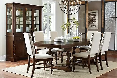 Dark Oak Finish Modern 7pc Dining Set Table 6 Side Chairs Traditional Furniture • $1725