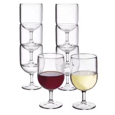 Stackable 8 Ounce Plastic Wine Stems In Clear | Set Of 8 Reusable Bpafree Made I • $28.14