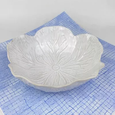 Bordallo Pinheiro White Majolica Cabbage Leaf Coupe Cereal Soup Serving Bowl • $24.99