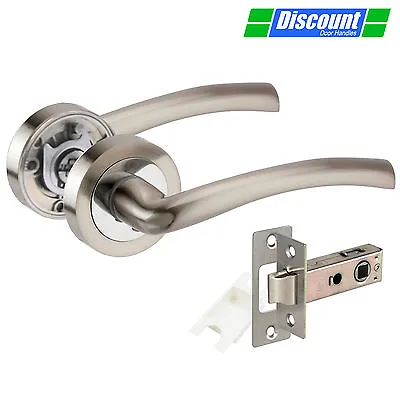 £11.75 • Buy Modern Door Handles With Curved Brushed Chrome Lever On Rose