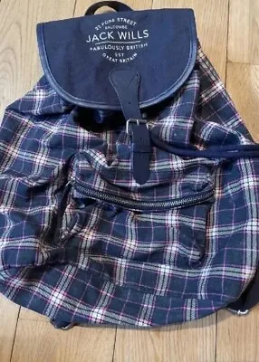 Jack Wills Pink And Navy Tartan Rucksack Backpack Rucksack School Bag • £4.99