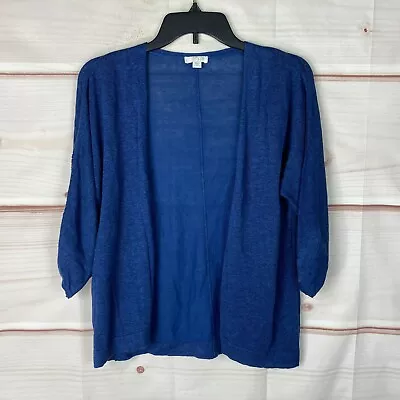 J. Jill Sweater Womens S Blue Open Front Linen Blend Cardigan 3/4 Sleeve Solid • $16.09