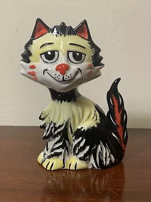 Signed Lorna Bailey Studio Pottery Cat Figure - Black/yellow/red-long Haired • £45