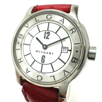 BVLGARI Solo Tempo Quartz Date Wristwatch SS / Leather Belt Silver/red Belt • $1009.80