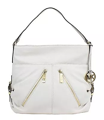 New Michael Kors Portland Vanilla White Soft Leathergold Logotzshoulder Bag • $349.99