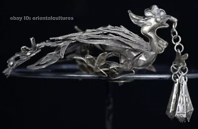 Vintage Handmade Filligree Miao Silver Peacock Hairpin Headgear(chinese Ancient  • $99