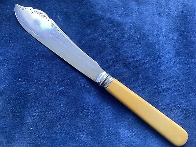 Vintage Mappin & Webb Butter Fish Knife.  Engraved Blade. Faux Bone. Silver P • £4.99