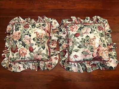 VTG (2) Croscill Rose Arbor Ruffled Throw Pillows 16” SQ Cottagecore Victorian • $48