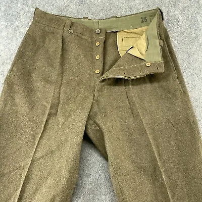 VINTAGE WWII French Pants Mens 36x28 Green Wool Trouser Button Fly Military 40s • $59.96