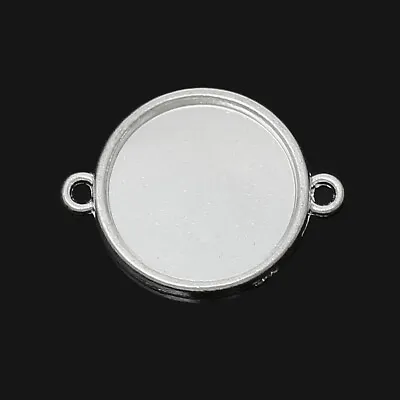 10 Bright Silver Round Blank Cabochon Connector Settings Fits 20 Mm Flat Back • £4.25
