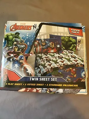 Marvel Avengers Heroic Age Blue/White 3 Piece Twin Sheet Set With Captain. NEW! • $14.99