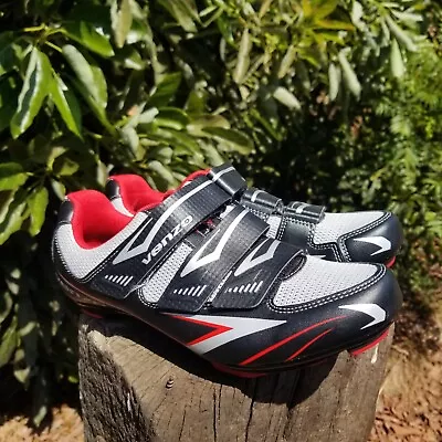 Venzo MX Cycling Shoes W8/M6.5 Black Silver Red Bike Cleats • $13.97