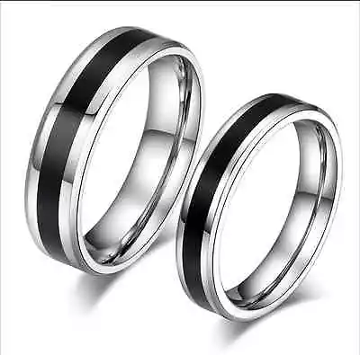 Titanium Steel Silver Bottom Black Circle Design Love Couple Rings Gft 1 Pair • $16.49