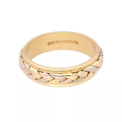 18Carat Yellow White & Rose Gold Woven D-Shape Wedding Band (Size K) 5mm Wide • £349