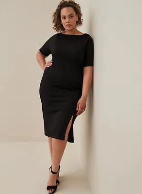 Torrid New Black Bodycon Midi Dress Slit Soft Stretch Short Sleeve Plus Size 4X • $30