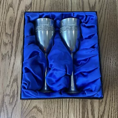 Mullingar Pewter Ireland Finest Grade Wine Champagne Flutes Set 8  In Box 2000 • $99