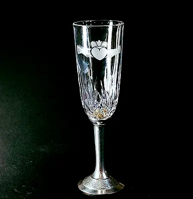 MULLINGAR PEWTER CLADDAGH Lead Crystal Etched Champagne Flute • $59.99