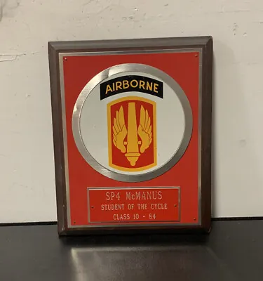 VTG Airborne US Air Force Wall Plaque 1984 SP4 McManus Metal Sign Wood Base • $30