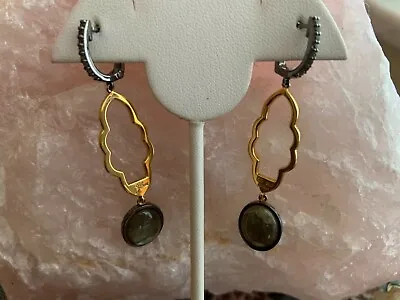 Clyde Duneier CID  YOURS  Sterling Black Rhodium Gold Clad Labradorite Earrings • $25