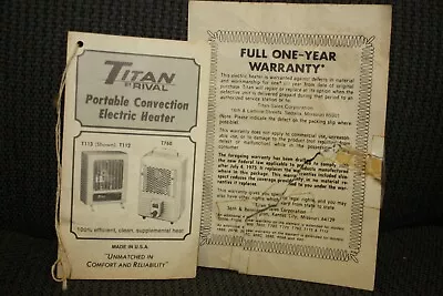 Vintage TITAN By RIVAL Electric Space Heater T113/T112/T760 INSTRUCTIONS • $9.99