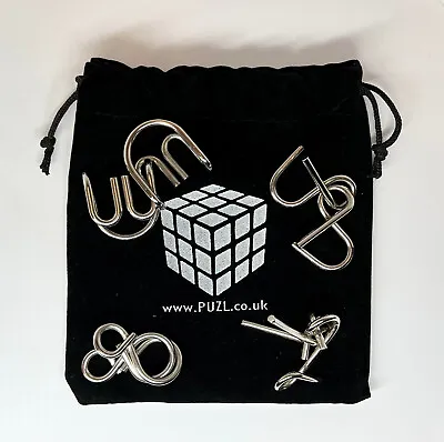 Puzl Metal Crafts Interlocking Brain Teaser Puzzles With Velvet Storage Pouch • £4