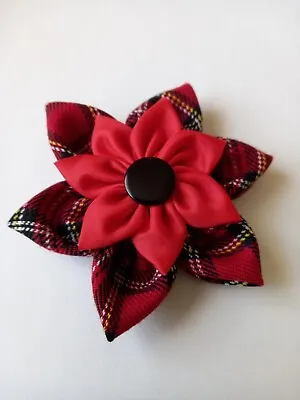 Red ( Royal Stewart) Tartan Fabric Brooch With Red Inner Flower & Black Button • £5.75