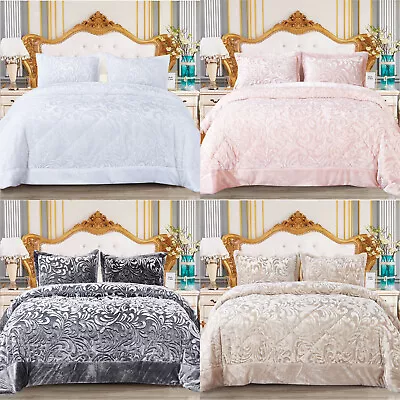 3 Piece Quilted Bedspread Throw Luxury Velvet Bedding Set Double King Super King • £39.89