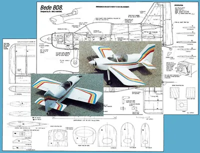 Model Airplane Plans (RC): Bede BD8 29  Wingspan 1/8 Scale For .10 Engine • $15