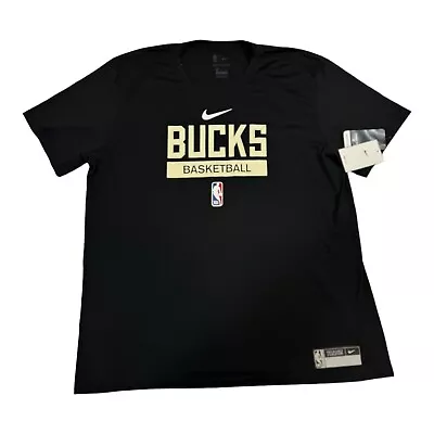 Nike Milwaukee Bucks Practice Dri-Fit Black Short Sleeve Shirt DR6474-010 2XL • $30