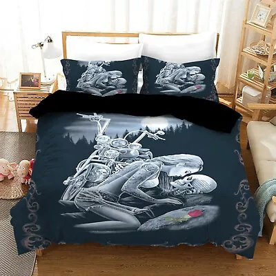 $20.13 • Buy Kissing Skull Harley Quilt/Duvet/Doona Cover Set Single Double Queen King Size
