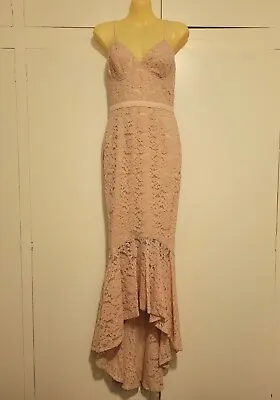 ELLE ZEITOUNE Blush Nude Salmon Pink Mermaid Lace Maxi Dress  XS/8 • $39
