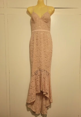 ELLE ZEITOUNE Blush Nude Salmon Pink Mermaid Lace Maxi Dress  XS/8 • $39