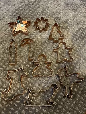 Lot Of 10 Copper Cookie Cutters Holiday Theme. Tree Angel Sled Star Man Etc. • $40