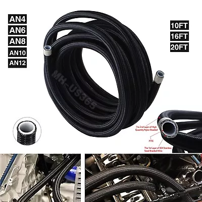 AN4 AN6 AN8 AN10 AN12 PTFE E85 10FT 16FT 20FT Fuel Oil Line Hose Nylon Braided • $17.38