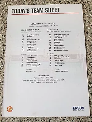 TEAMSHEET CHAMPIONS LEAGUE MAN UTD V BRUGGE 18th Aug 2015 • £1.29