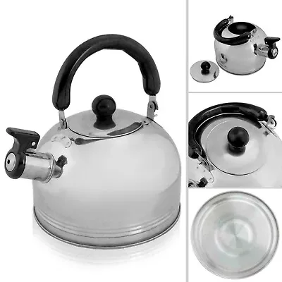 Stainless Steel Whistling Kettle 2L Stove Top Hob Kitchenware Tea Camping • £9.99