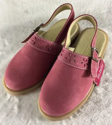 MY TWINN Clogs Youth Girls 2 Pink Nubuck Leather Ankle Strap Shoes W/ Lug Soles • $19.96