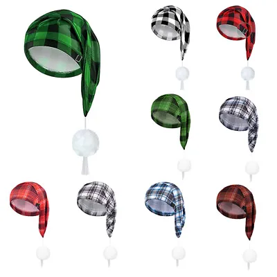 Men's Checked Nightcap With White Plush Ball At The Tail Hats Caps Headwear • $8.27