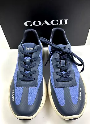 COACH Men's Shoes Sneaker Size 7.5 Denim Blue Logo CITYSOLE Knit Runner $198 NEW • $103.60