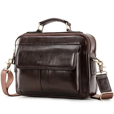 Real Leather Men's Briefcase Shoulder Messenger Bag 8  Multifunctional Handbag • $47.49